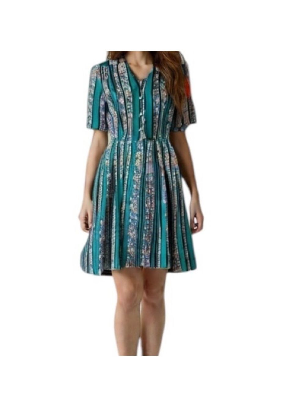 Vintage Floral Patterned Pleated Dress size S